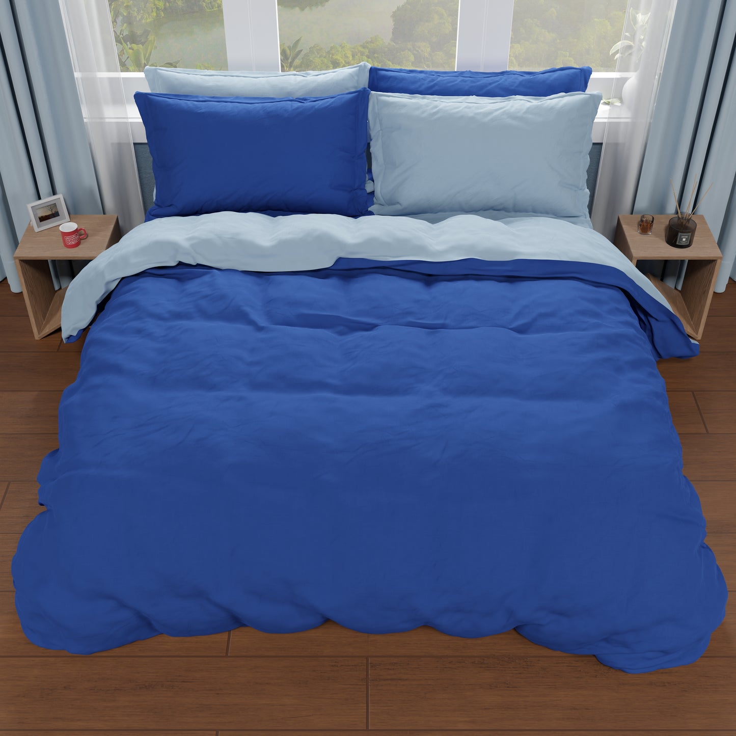 Double Duvet Cover, Duvet Cover and Pillowcases, Electric Blue/Light Blue