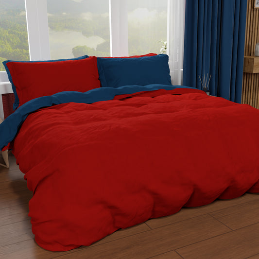 Housse de couette double, housse de couette et taies d'oreiller, bordeaux/bleu nuit