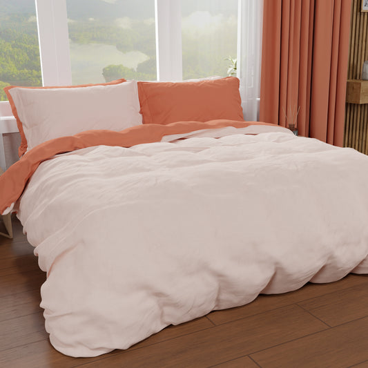 Housse de couette double, housse de couette et taies d'oreiller, rose clair/foncé