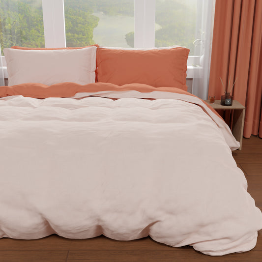 Housse de couette double, housse de couette et taies d'oreiller, rose clair/foncé