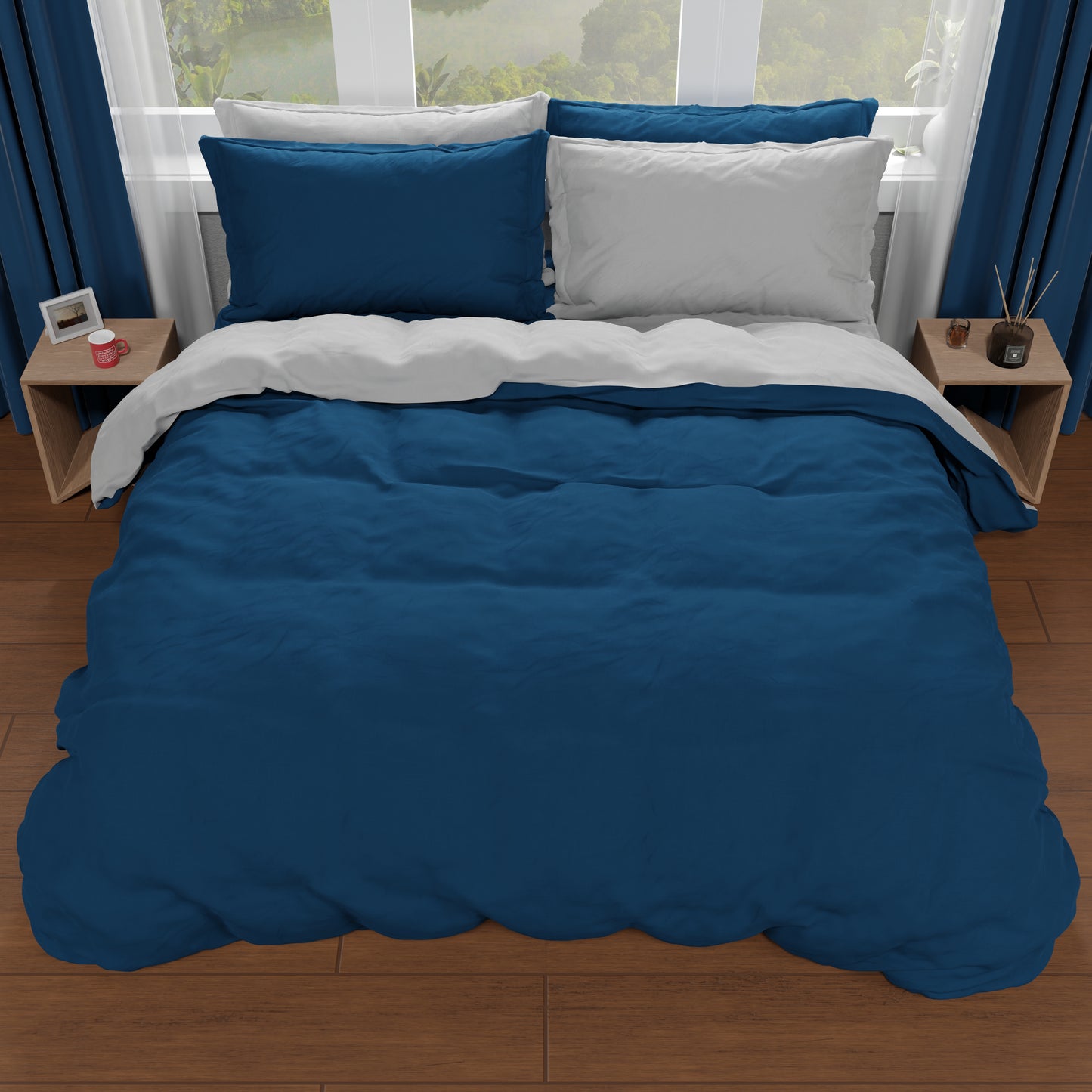 Copripiumino Matrimoniale, Sacco Copripiumino e Federe, Grigio Chiaro/Blu Notte