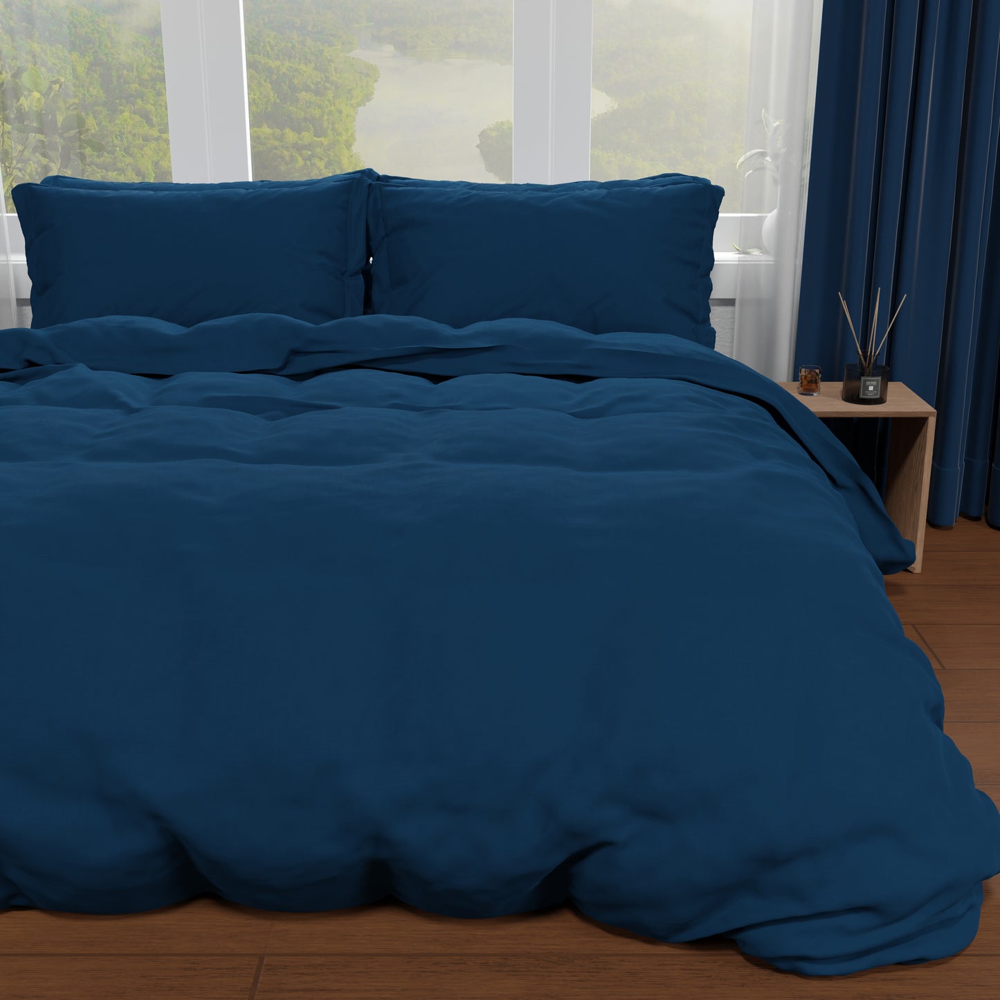 Double Duvet Cover, Duvet Cover and Pillowcases, Plain Night Blue