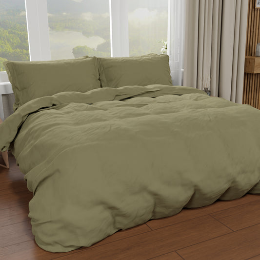 Housse de couette double, sac de housse de couette et taies d'oreiller, uni boue