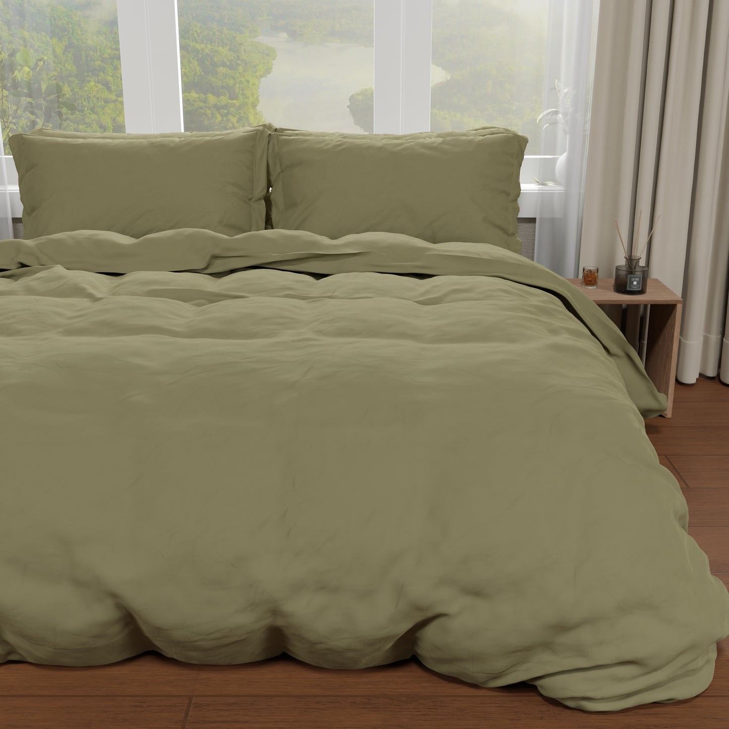 Copripiumino Matrimoniale, Sacco Copripiumino e Federe, Tinta Unita Fango