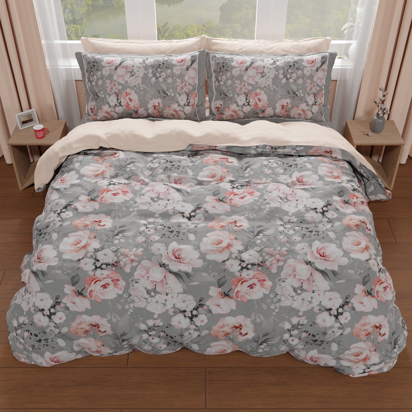 Housse de couette double, simple, queen size, florale 17-02
