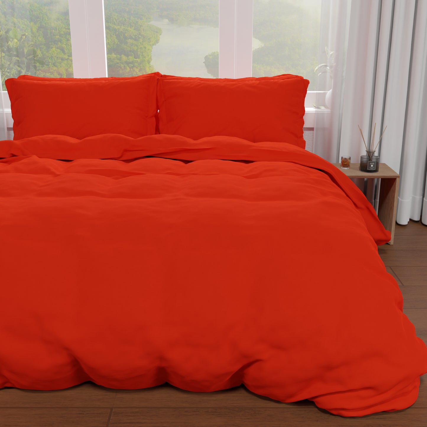 Double Duvet Cover, Duvet Cover and Pillowcases, Solid Color Red
