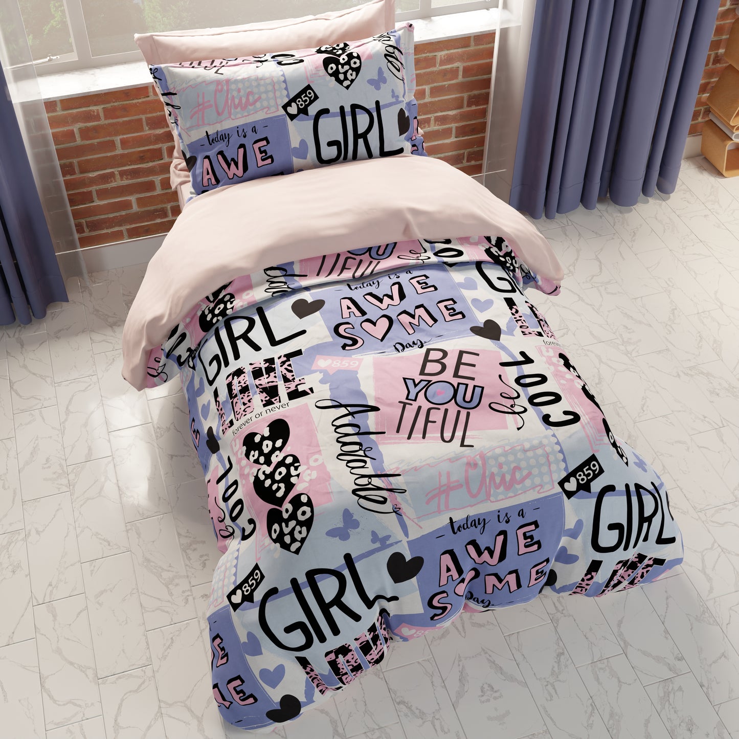 Housse de couette, housse de couette pour chambre à coucher, taille simple et queen, Girl Cool