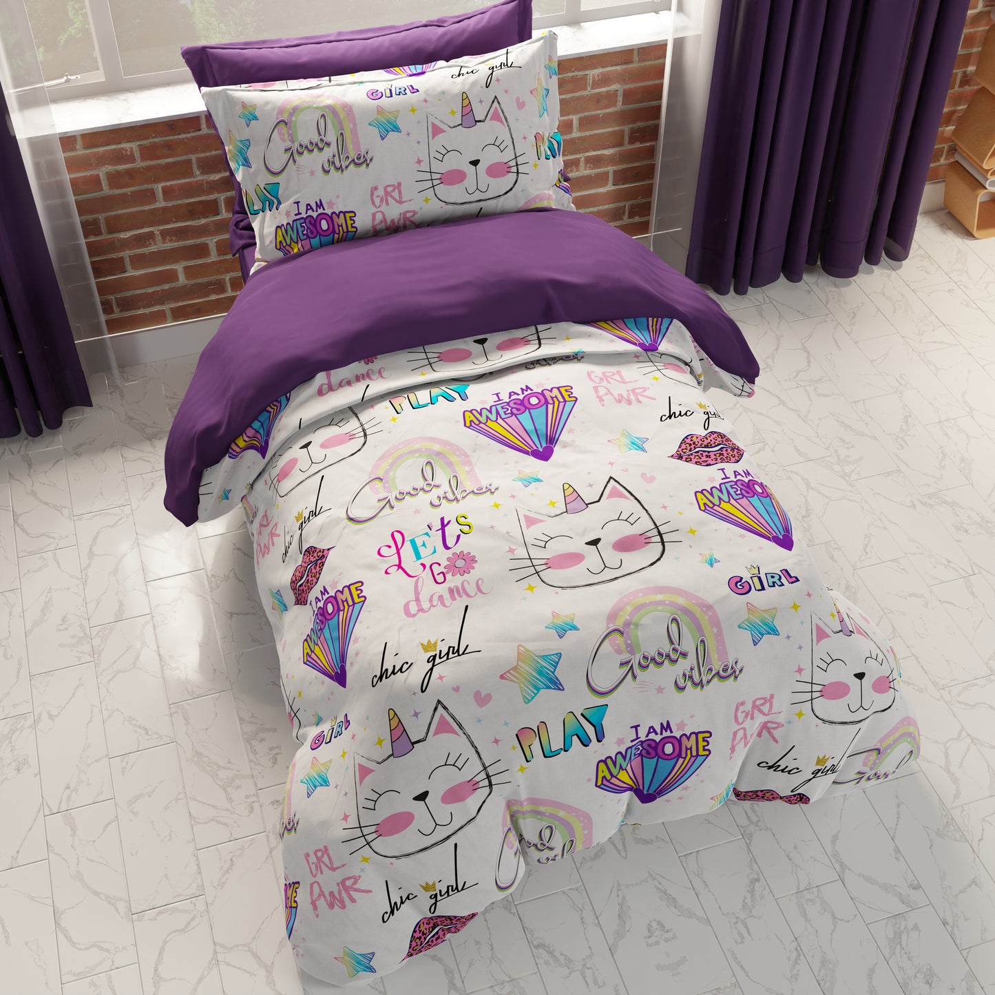 Copripiumino, Copripiumino Cameretta, Singolo e Una Piazza e Mezza, Gattino