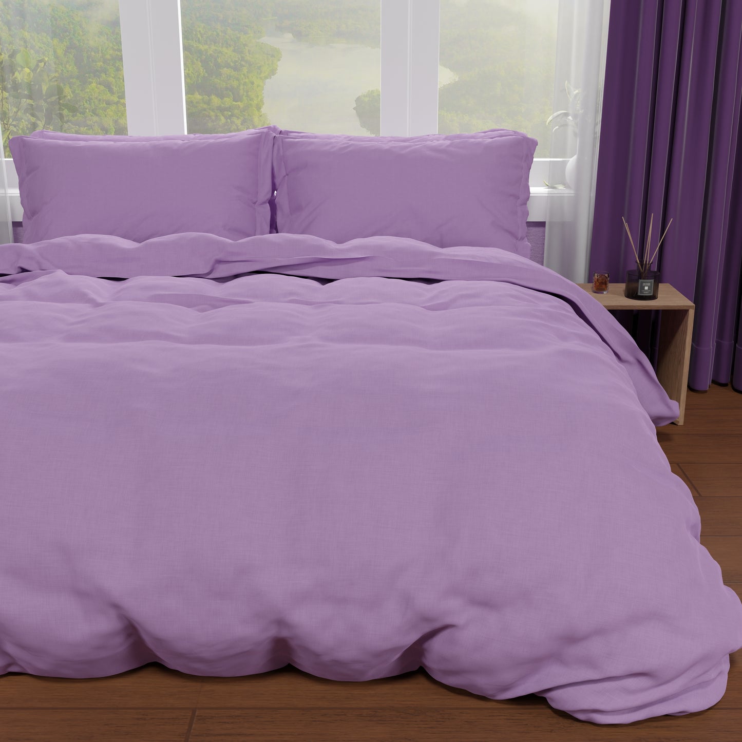 Double Duvet Cover, Duvet Cover and Pillowcases, Solid Color Lilac