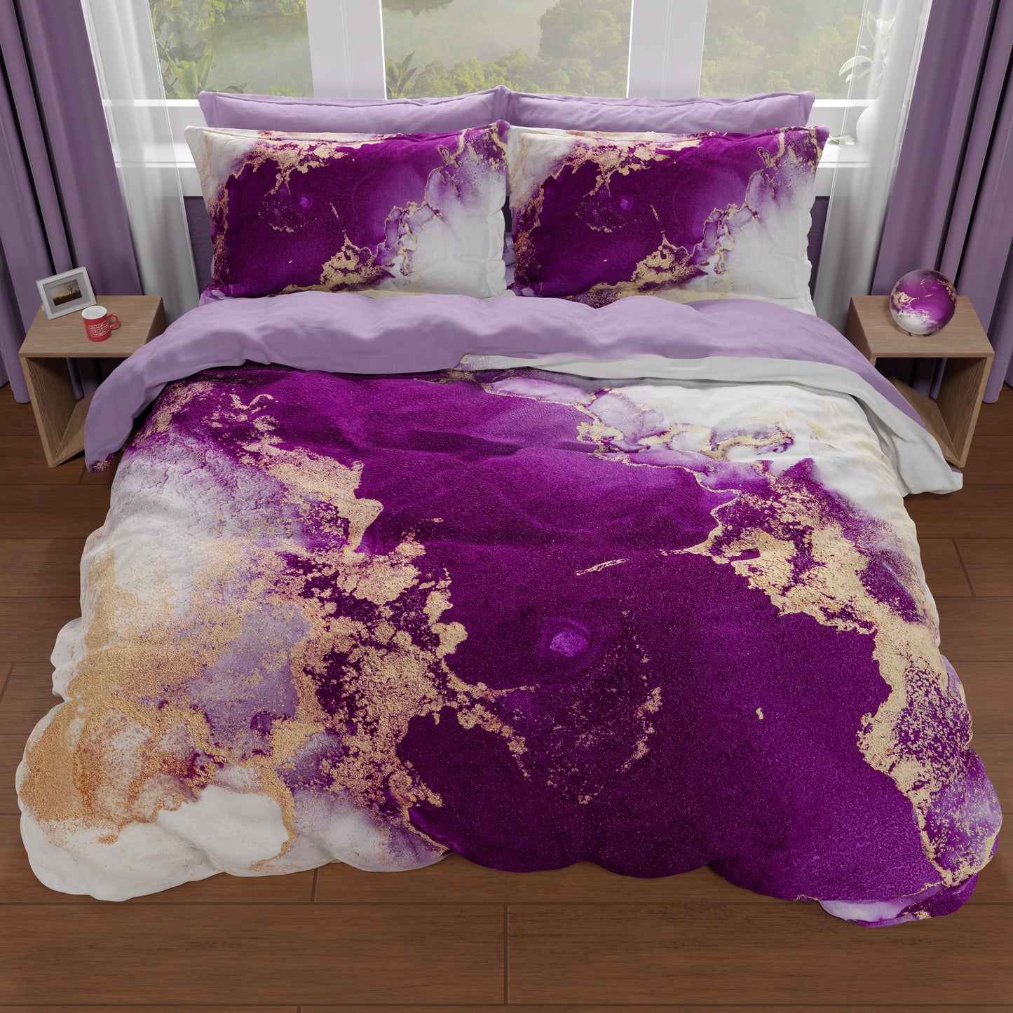 Duvet cover for double, single, one and a half square, Marble 01 Purple