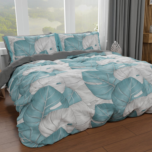 Housse de couette double, simple, une place et demie, Tropical Céleste Argent