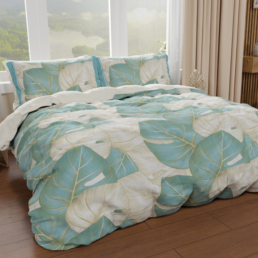 Housse de couette double, simple, une place et demie, Tropical Céleste Or