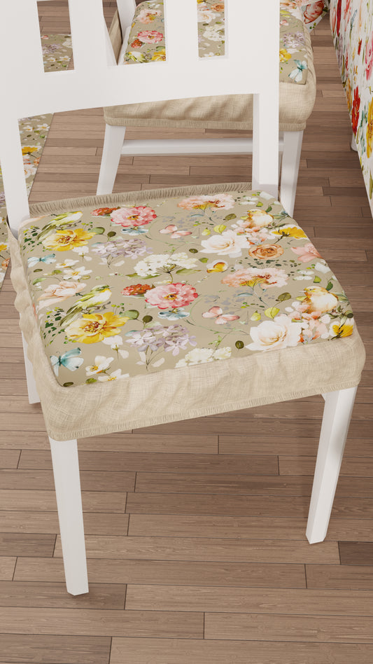 Coussins pour Chaises avec Élastique Housses de Chaise en Impression Digitale Florale 06 Beige