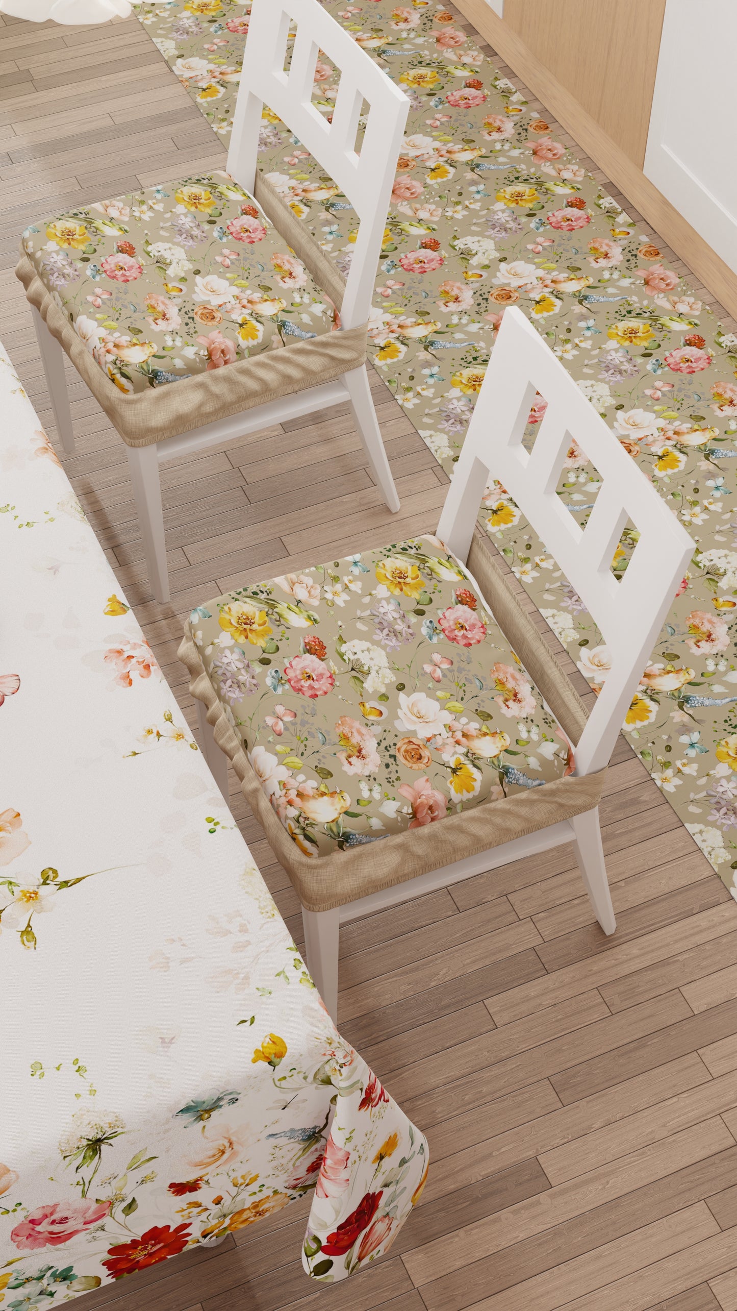 Cuscini per Sedie con Elastico Coprisedia in Stampa Digitale Floreale 06 Beige