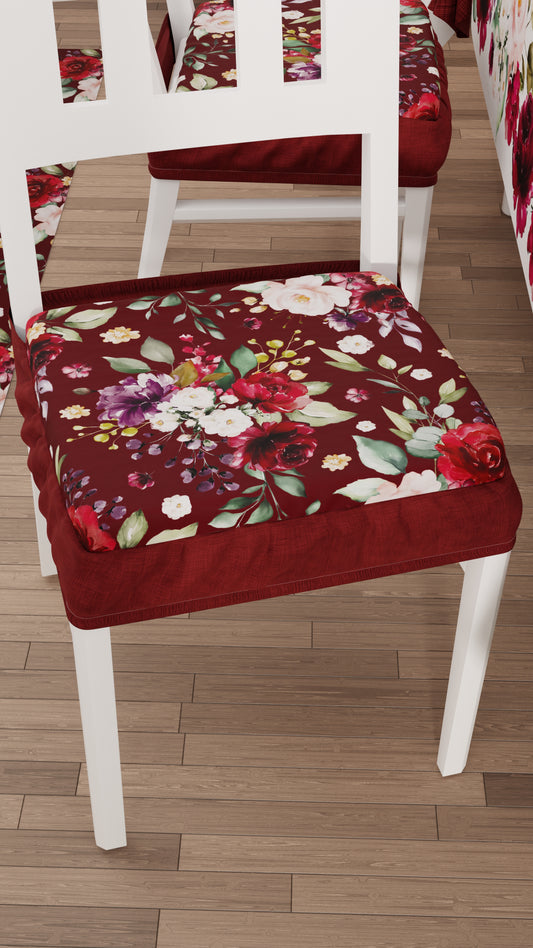 Coussins pour Chaises avec Élastique Housses de Chaise en Impression Digitale Florale-07 Bordeaux