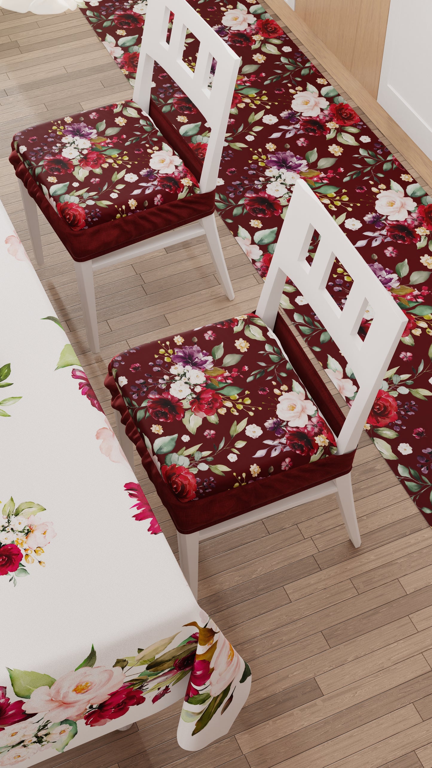 Cuscini per Sedie con Elastico Coprisedia in Stampa Digitale Floreale-07 Bordeaux