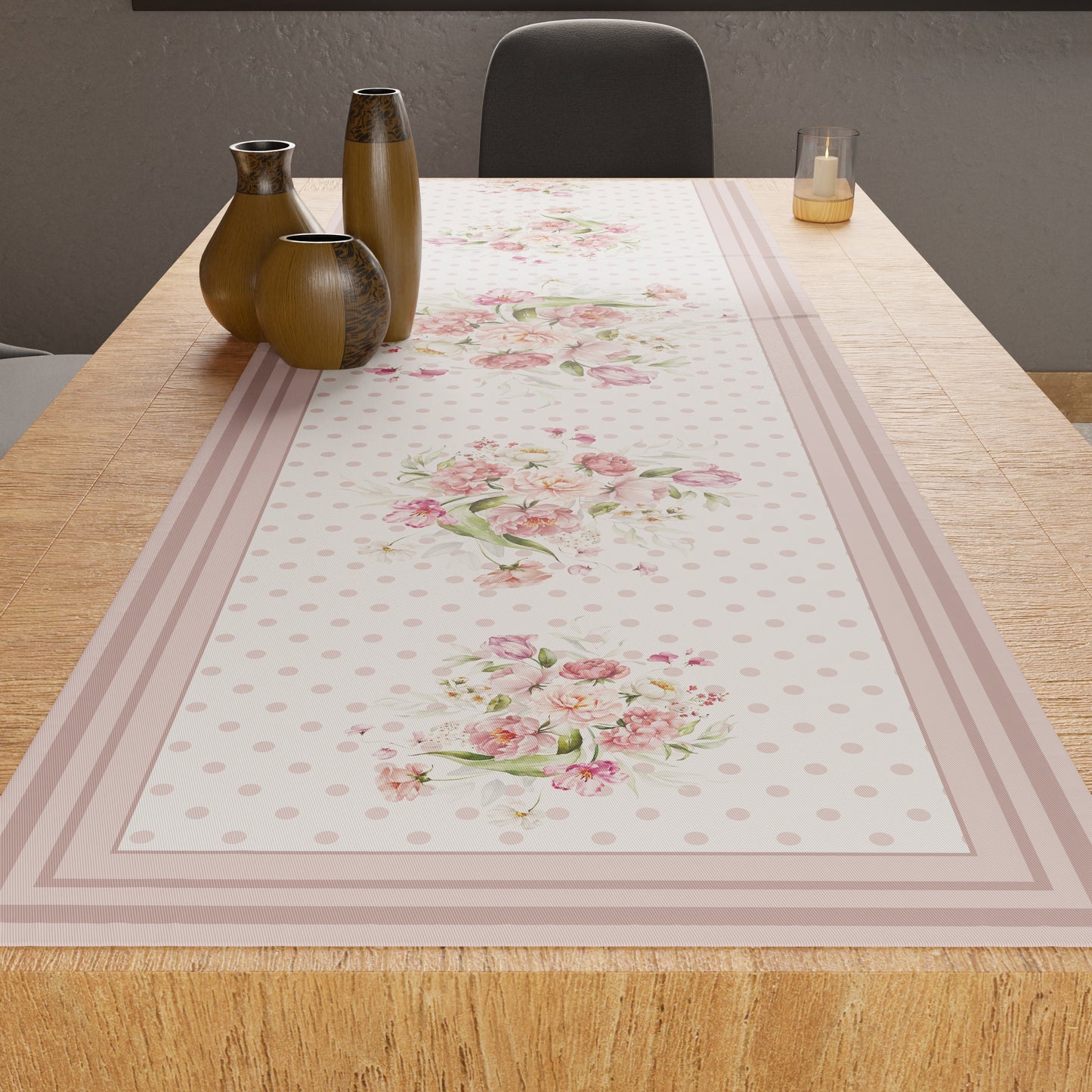 Chemin de table, chemin de nappe, chemin de cuisine en poudre Shabby Pois