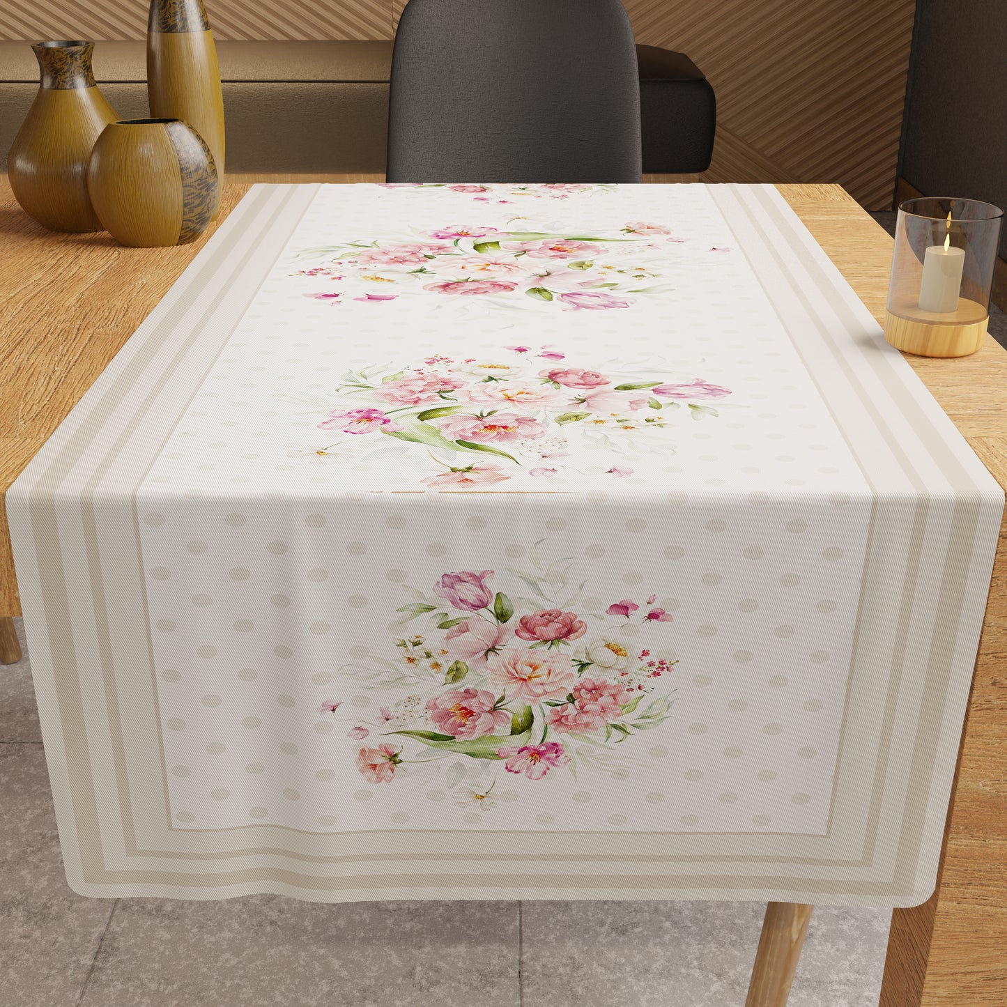 Promo Cucina Shabby Pois Beige Tovaglia in Stampa Digitale + Tovaglia Trasparente + Runner in Omaggio.