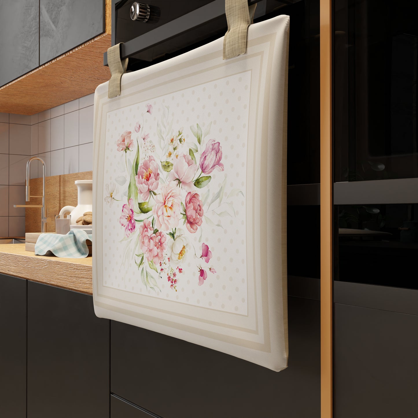 Shabby Polka Dot Beige Digital Print Kitchen Oven Cover 1pc 40x50cm