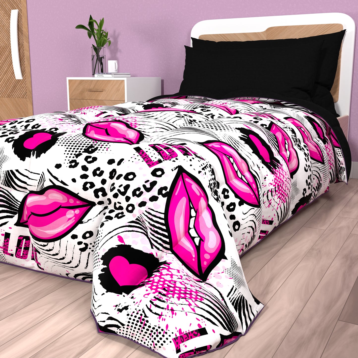 Couette, Double, Simple, Carrée et Demi-Couette, Rouge à Lèvres Blanc