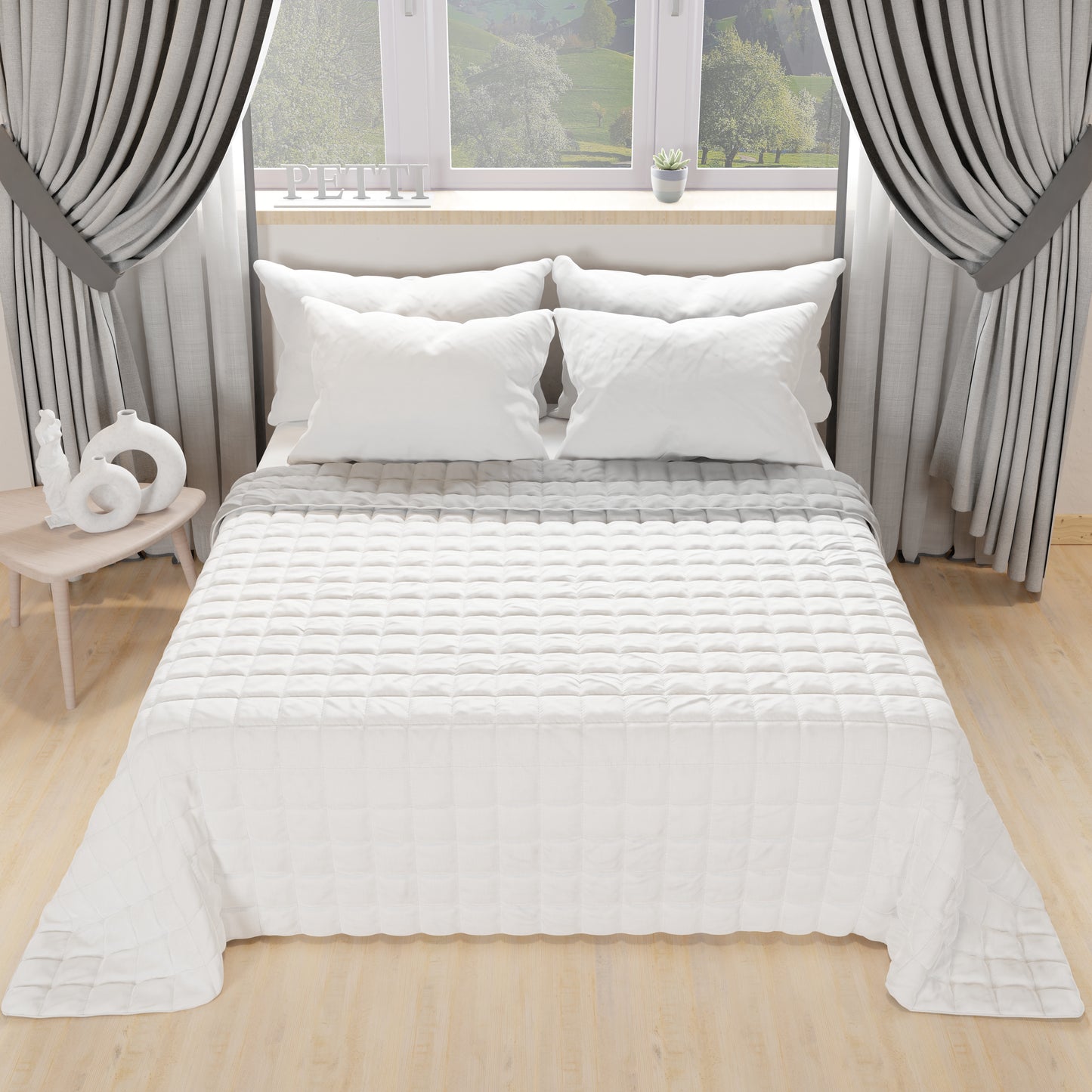 Couvre-lit Double Face printemps automne blanc gris