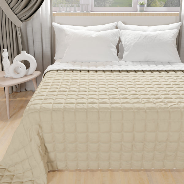 Courtepointe couvre-lit printanière automnale double face Blanc Taupe