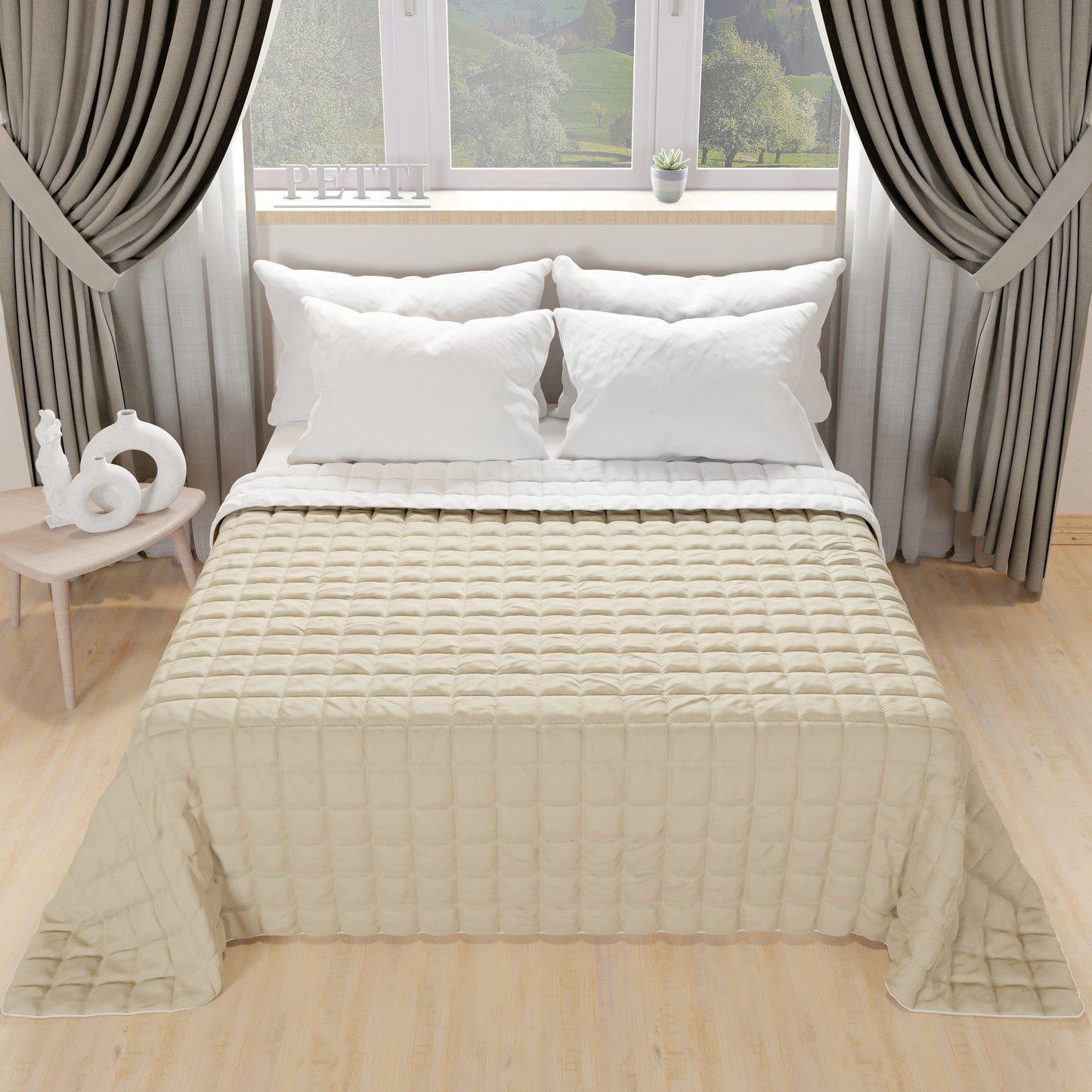 Trapuntino Copriletto Primaverile Autunnale Double Face Bianco Tortora