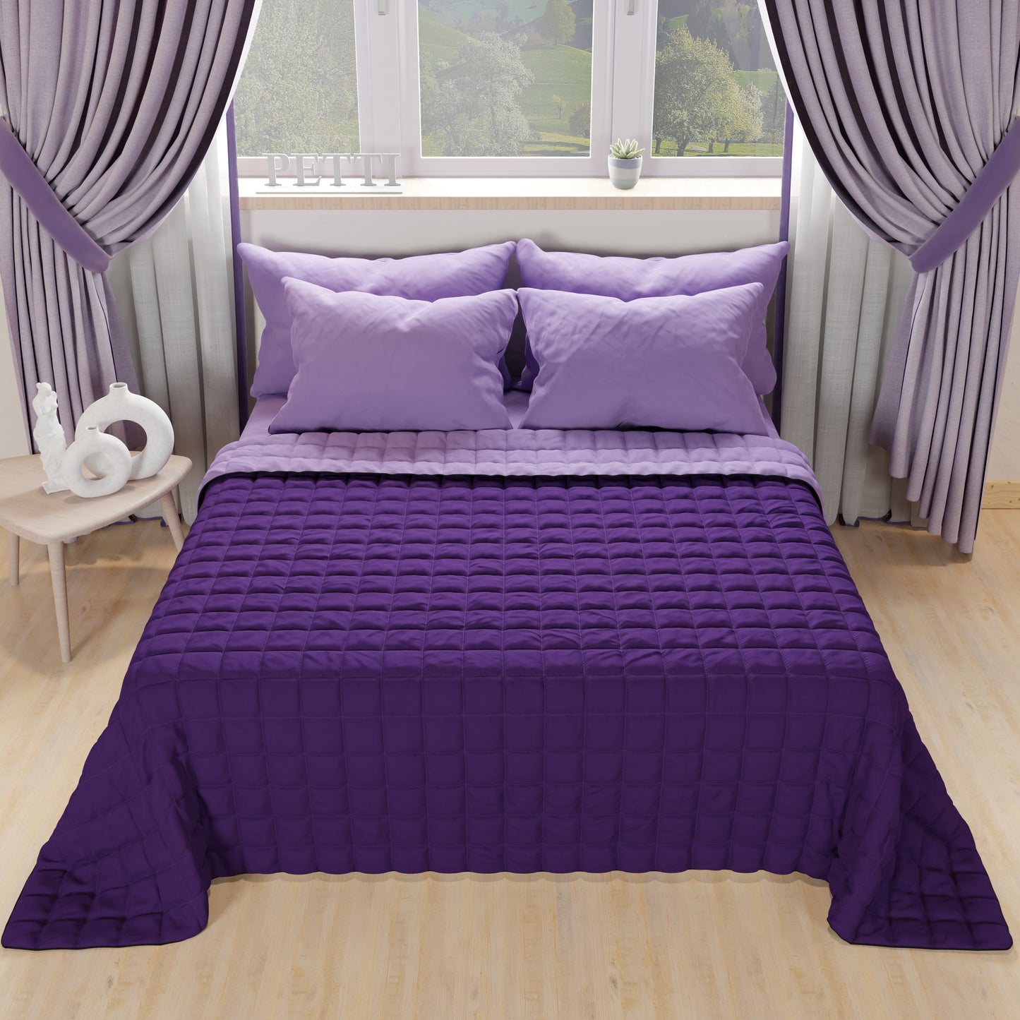 Couvre-lit Double Face Lilas Violet Printemps Automne