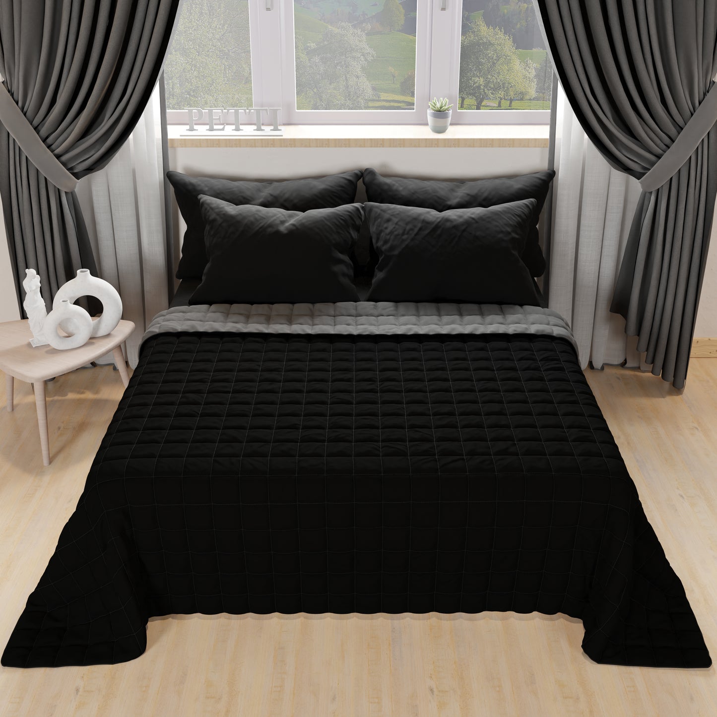 Couvre-lit double face noir printemps automne