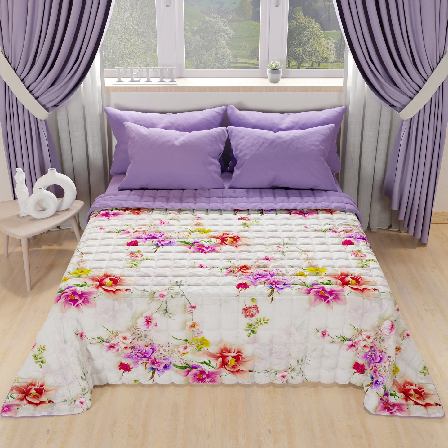 Couvre-lit couette printemps-automne en impression numérique blanc printemps