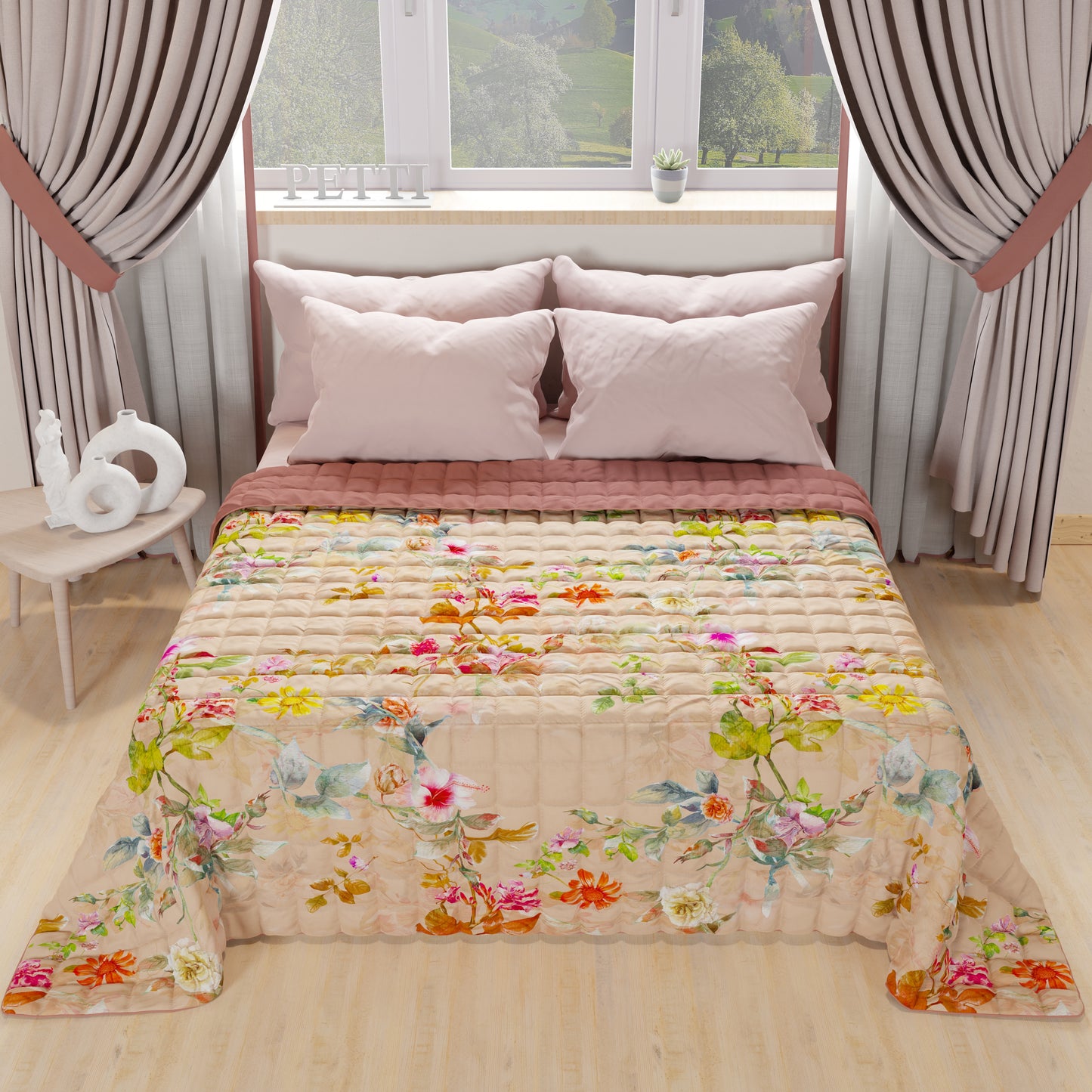 Trapuntino Copriletto Primaverile Autunnale in Stampa Digitale Spring Cipria