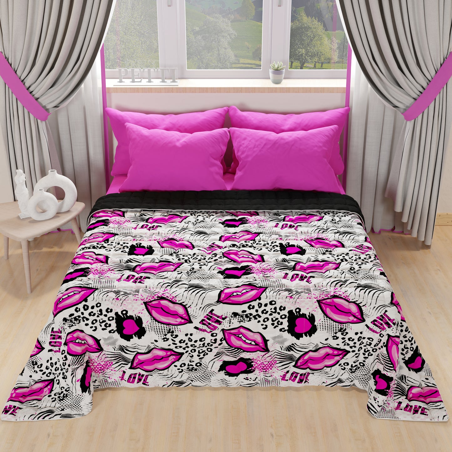 Trapuntino Copriletto Primaverile Autunnale in Stampa Digitale Lipstick Bianco