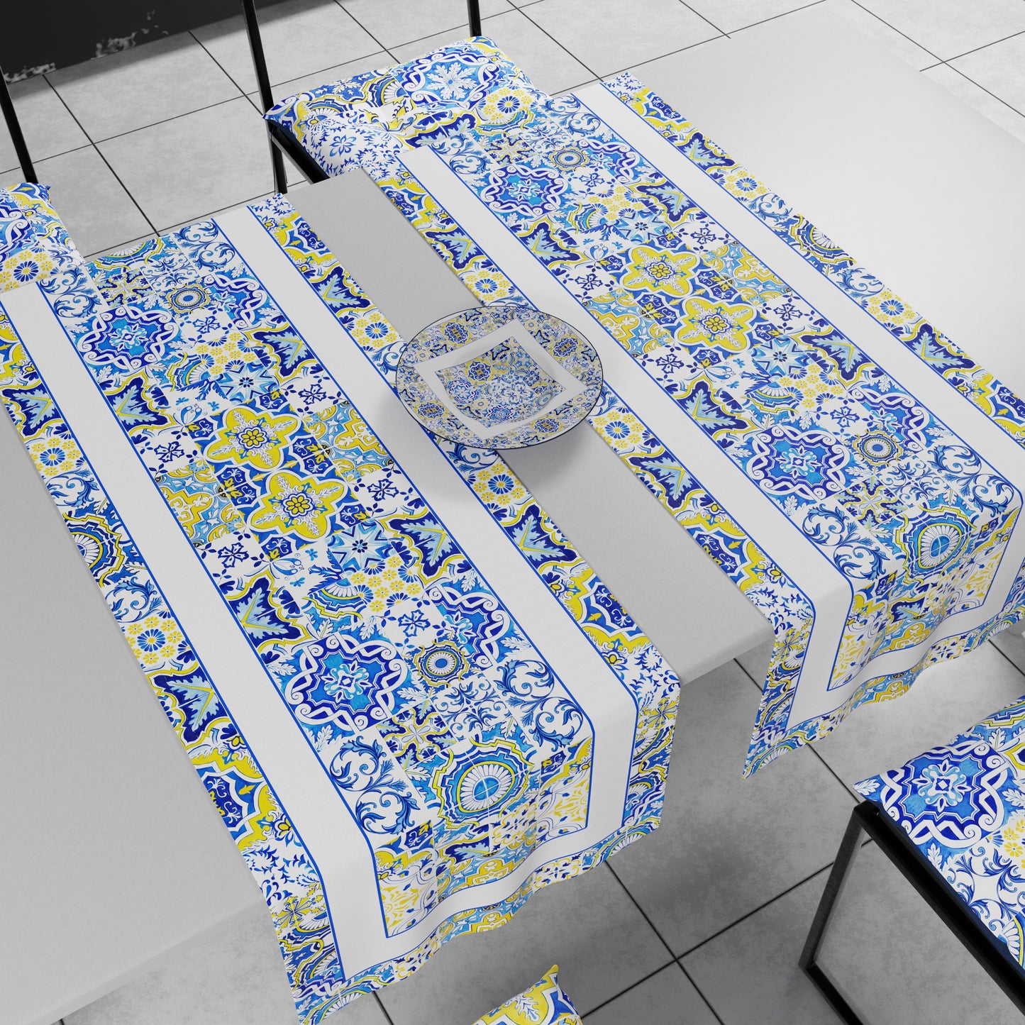 Chemin de table géométrique, chemin de table géométrique, chemin de cuisine Vietri 02 Bleu