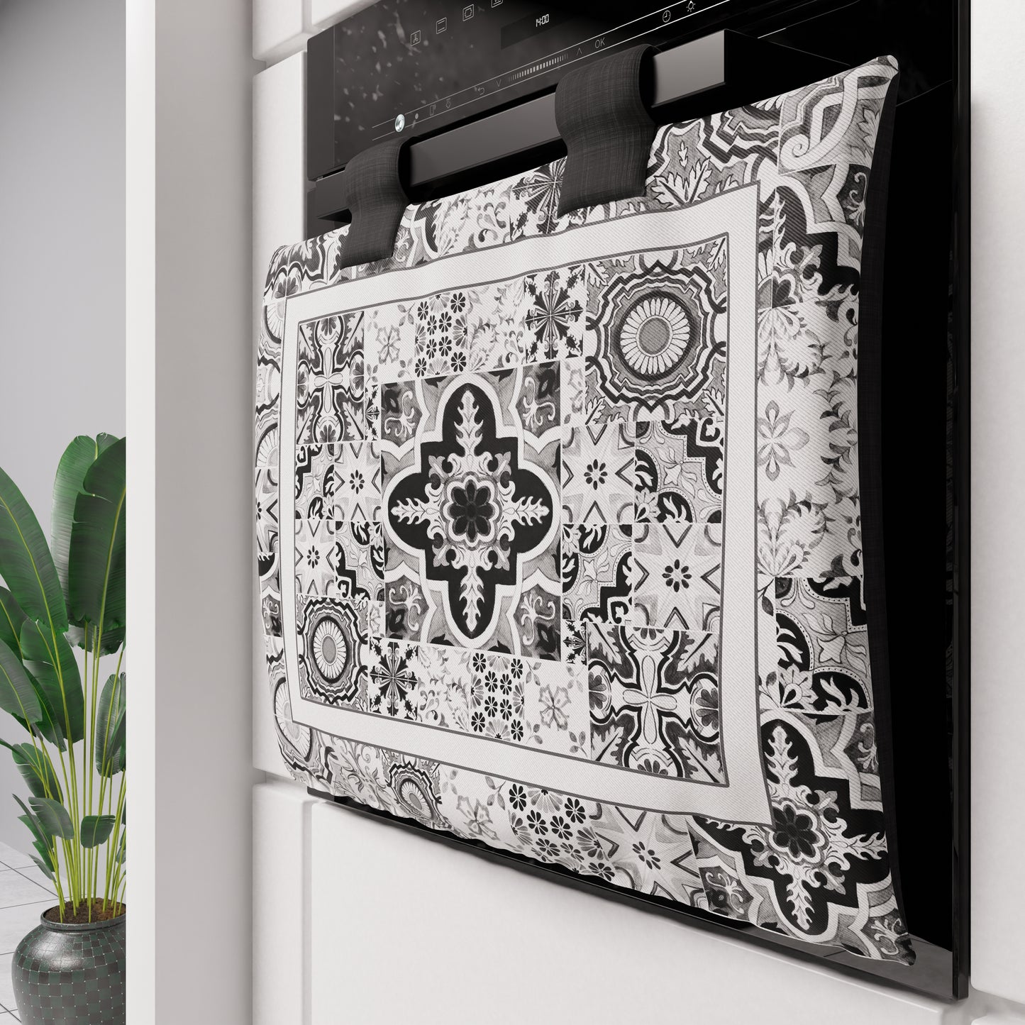 Copriforno Geometrico per Cucina in Stampa Digitale Vietri 02 Nero 1pz