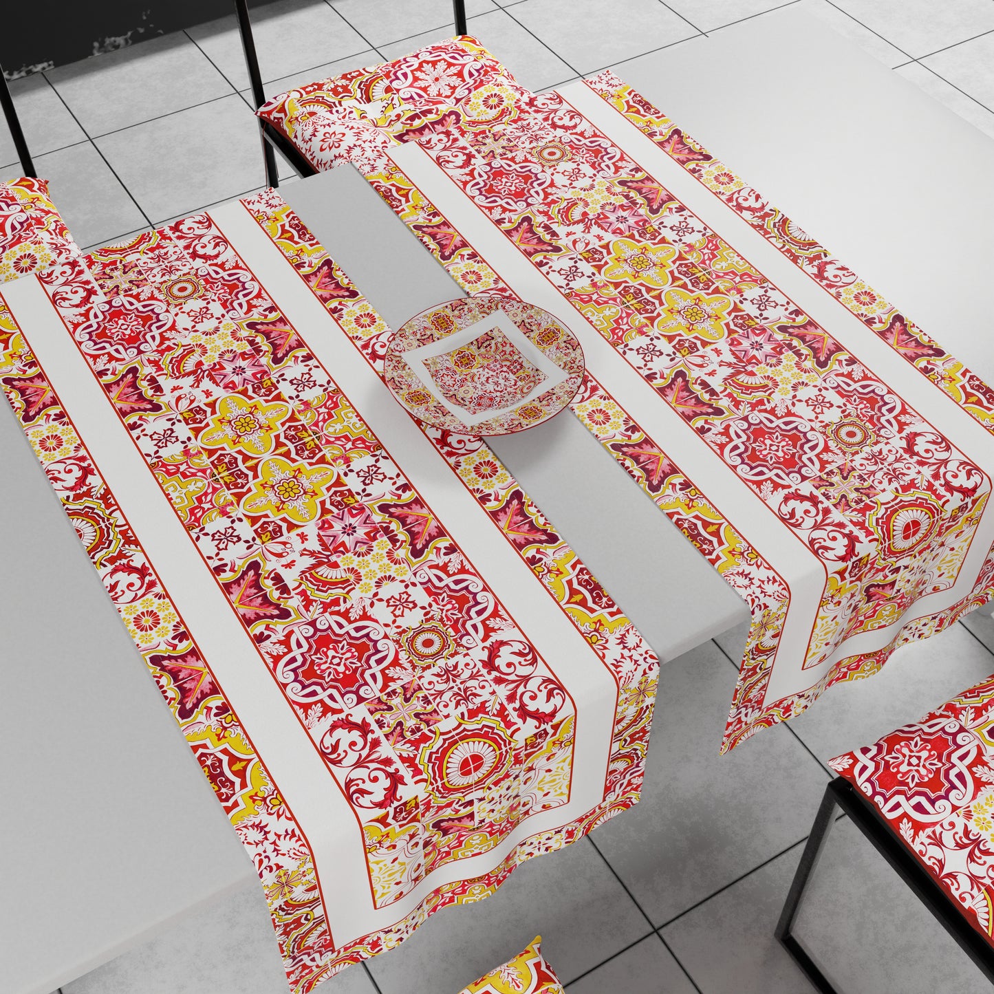 Runner Tavola Geometrico, Tovaglia Runner Geometrico, Runner Cucina Vietri 02 Rosso