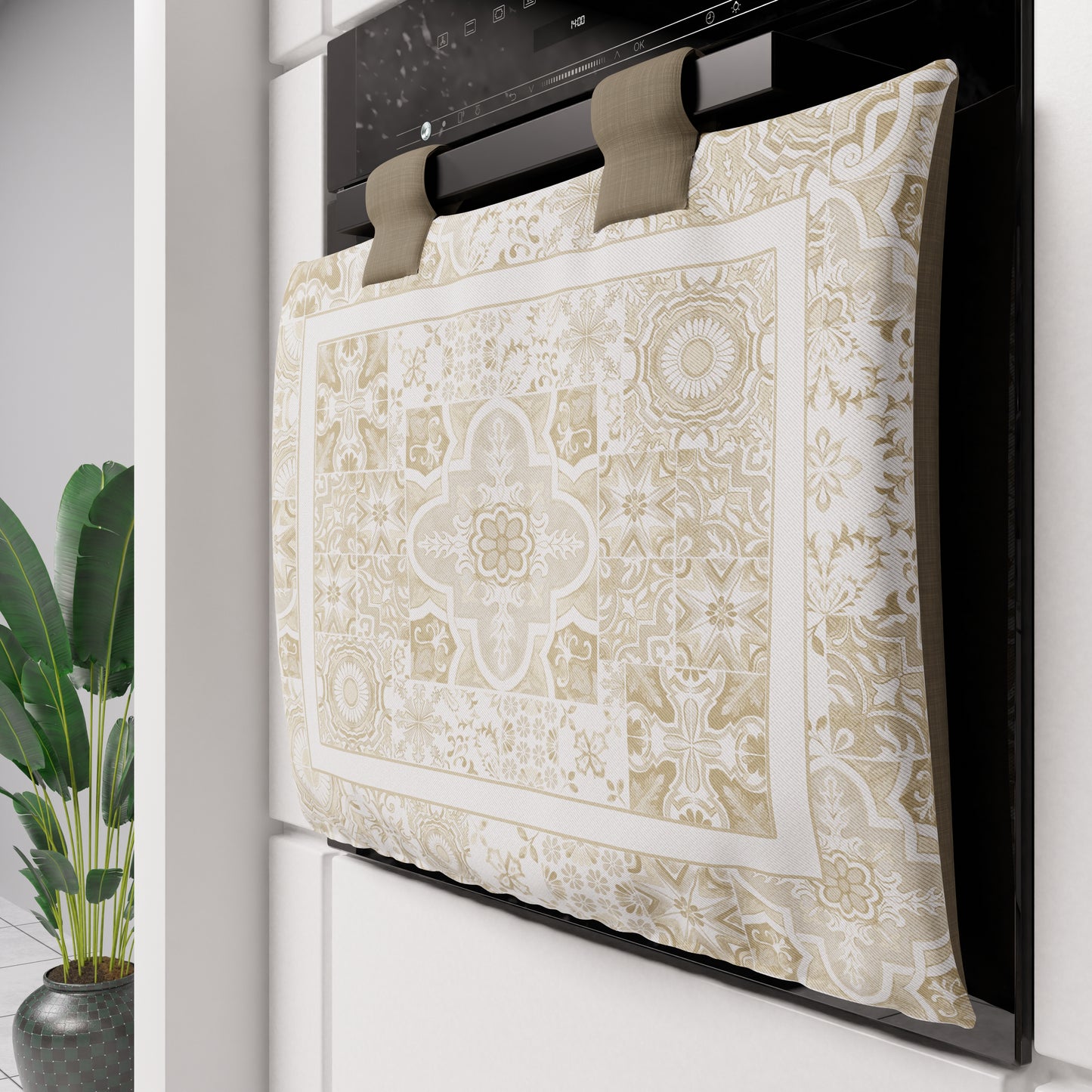 Couverture de Four Géométrique pour Cuisine en Impression Numérique Vietri 02 Beige 1pc