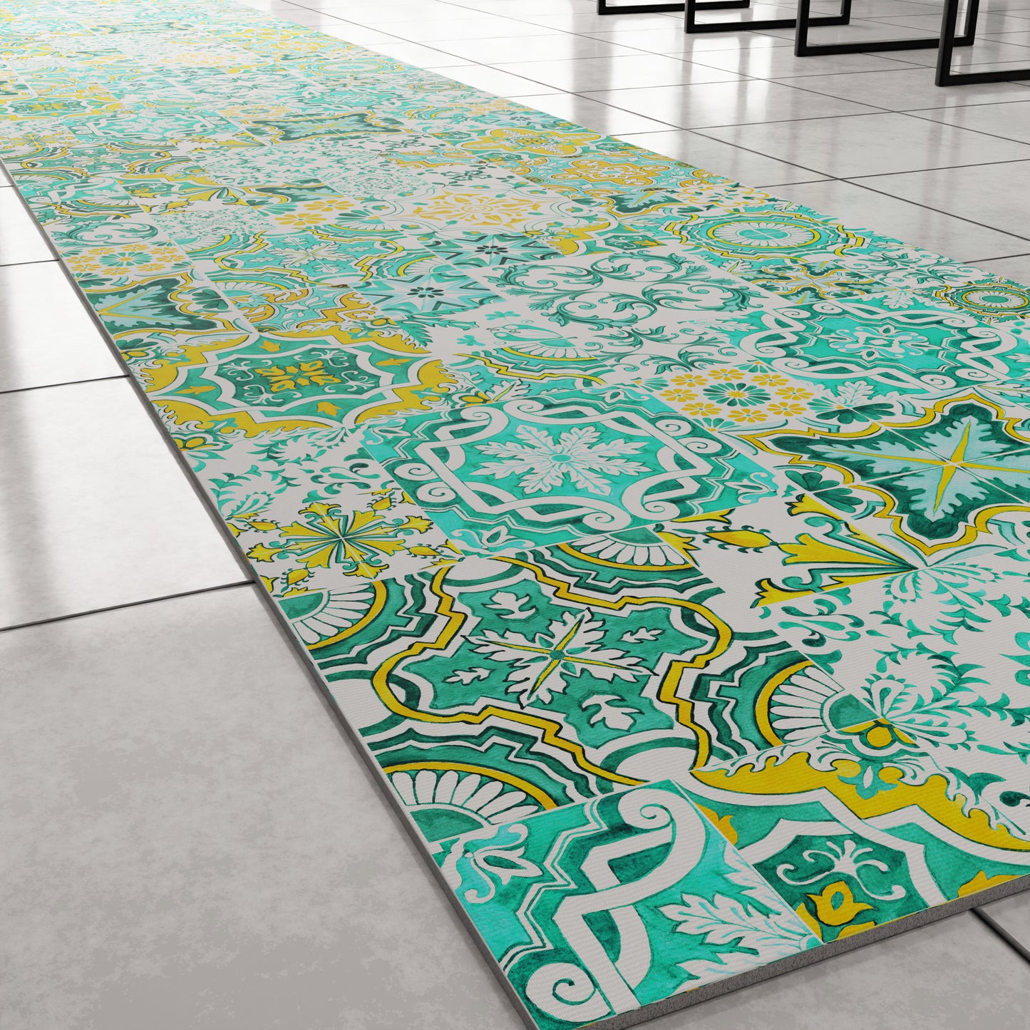 Tappeto Cucina Antiscivolo moderno Passatoia Cucina lavabile Vietri 02 Verde Acqua