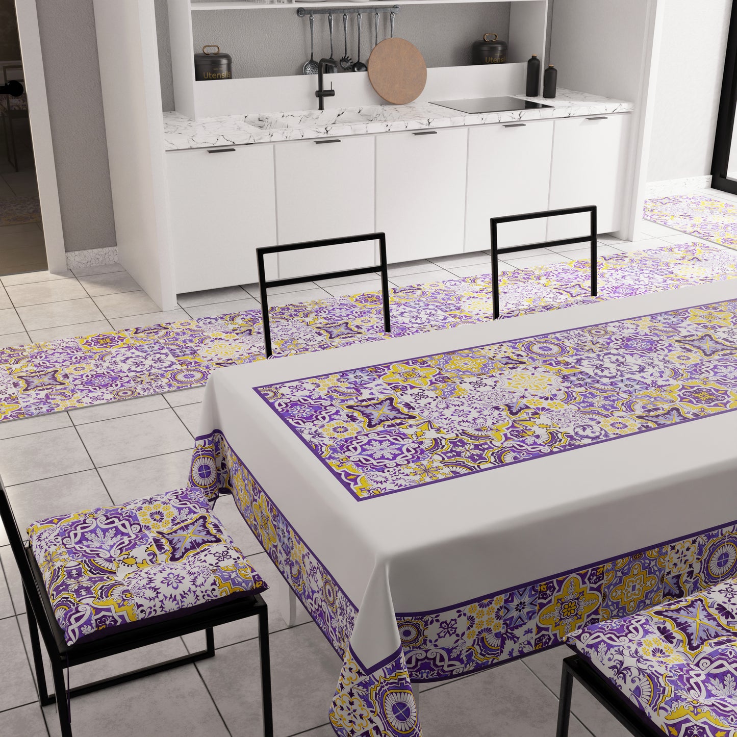 Nappe moderne, couverture de table de cuisine, Vietri 02 violet