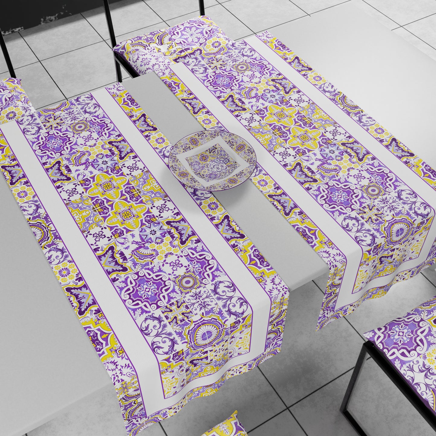 Runner Tavola Geometrico, Tovaglia Runner Geometrico, Runner Cucina Vietri 02 Viola