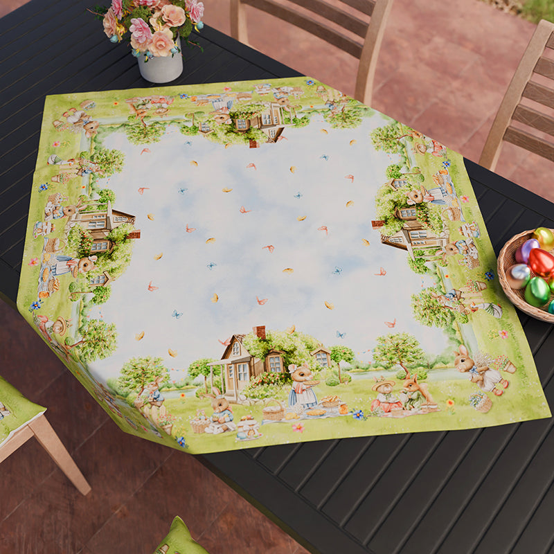 Tovaglia Pasqua Coniglietto Fiore | 100x100 Cm | Poliestere Lavabile | Decorazione Primavera - Foto 3