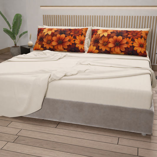 Lenzuola in Cotone, Completo Letto con Federe in Stampa Digitale Autunno 06 Panna