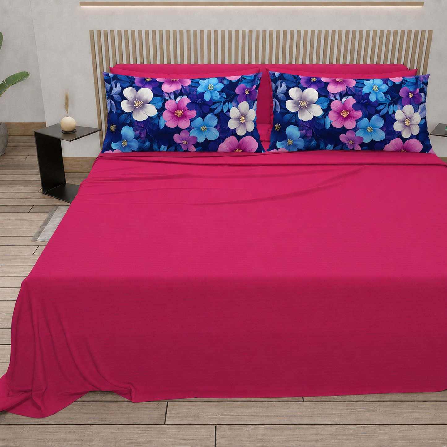 Lenzuola in Cotone, Completo Letto con Federe in Stampa Digitale Petalo 05 Fucsia.