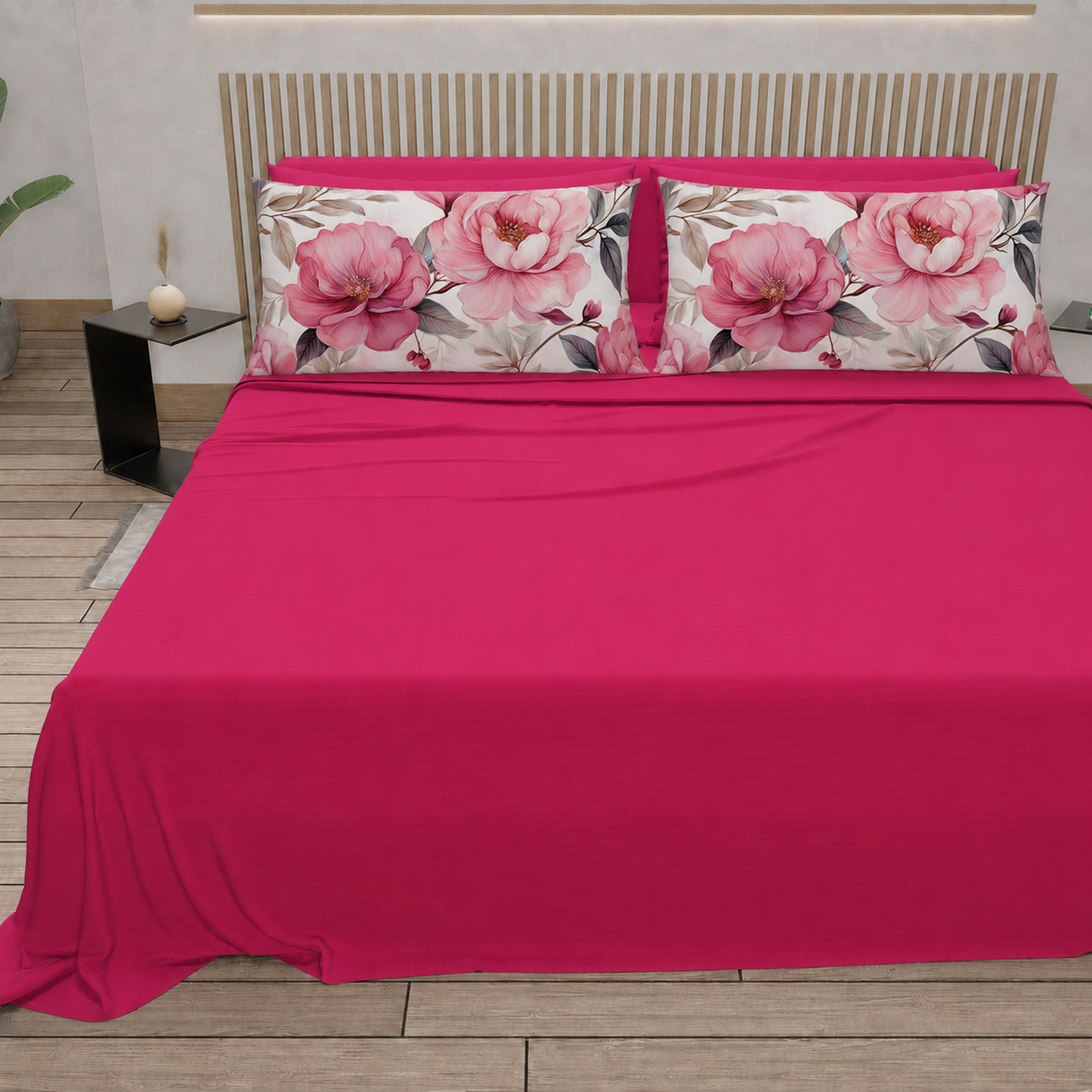 Lenzuola in Cotone, Completo Letto con Federe in Stampa Digitale Petalo 18 Fucsia