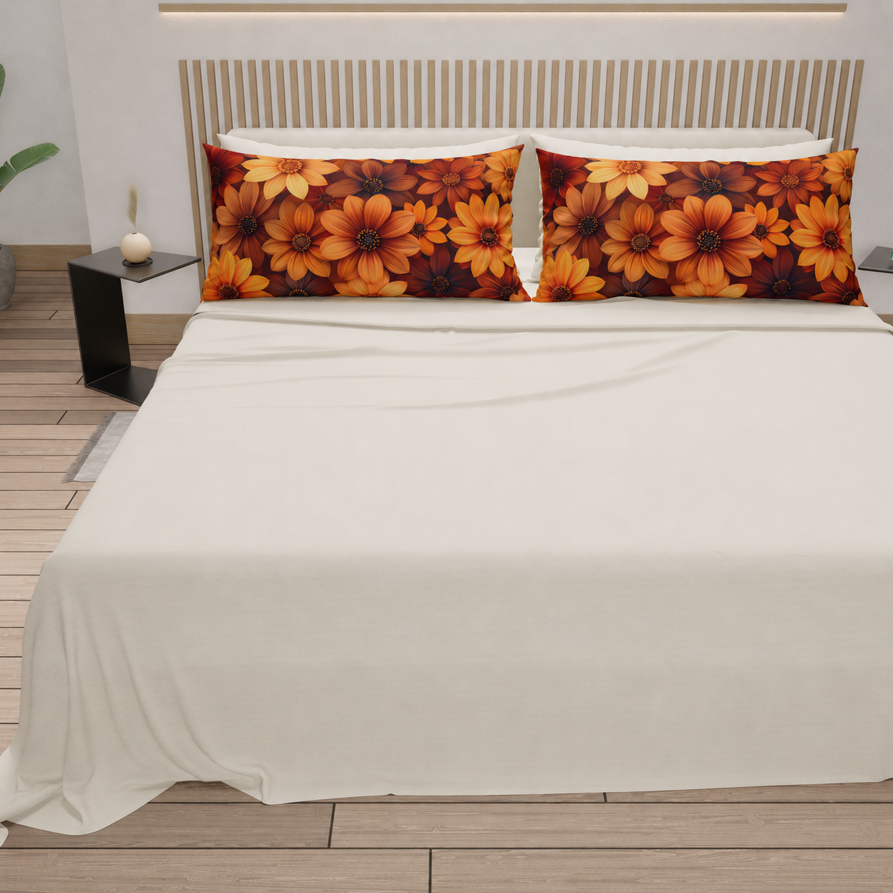 Lenzuola in Cotone, Completo Letto con Federe in Stampa Digitale Autunno 06 Panna
