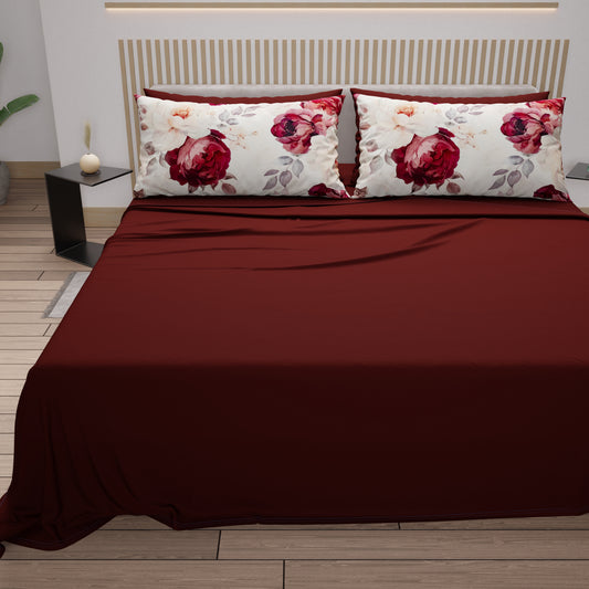 Draps en Coton, Parure de Lit avec Taies d'Oreiller en Impression Numérique Florale 04-171