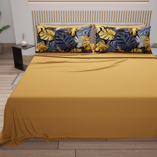 Draps en Coton, Parure de Lit avec Taies d'Oreiller en Impression Numérique Florale 04-186