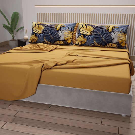 Draps en Coton, Parure de Lit avec Taies d'Oreiller en Impression Numérique Florale 04-186