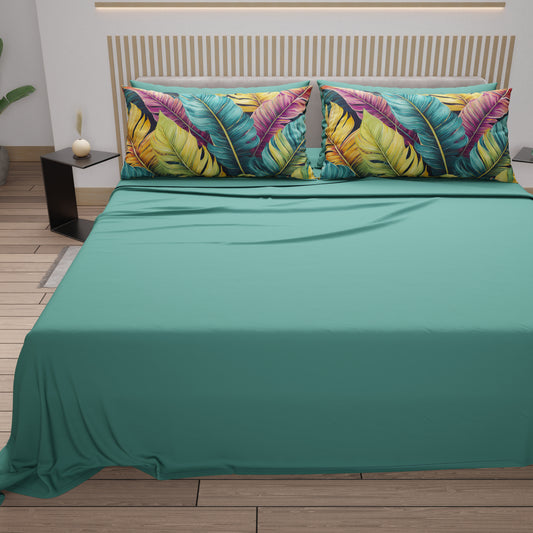 Draps en Coton, Parure de Lit avec Taies en Impression Numérique Florale 04-199