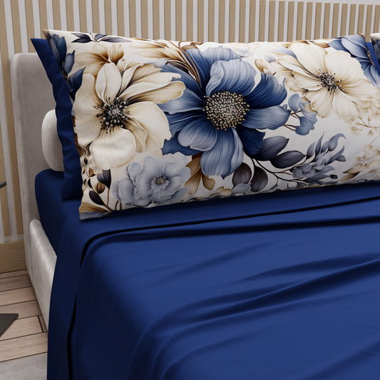 Lenzuola in Cotone, Completo Letto con Federe in Stampa Digitale Floreale 04-300