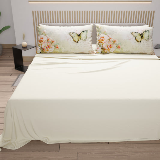 Draps en coton, Parure de lit avec taies d'oreiller en impression digitale Shabby 336